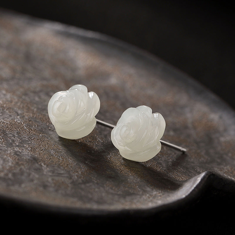 Boucles d'oreilles élégantes en argent S925 avec jade rose