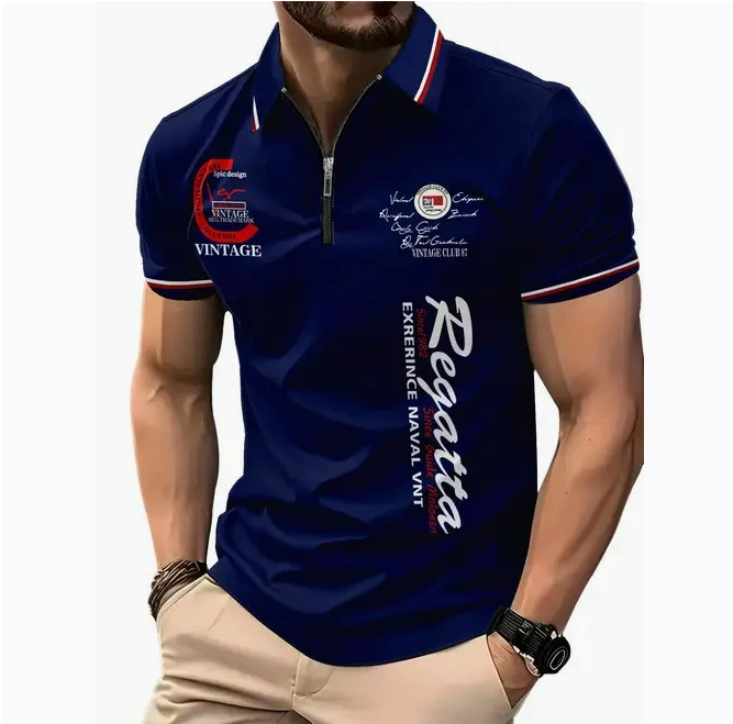 Herren 3D Digitaldruck Reißverschluss-Poloshirt