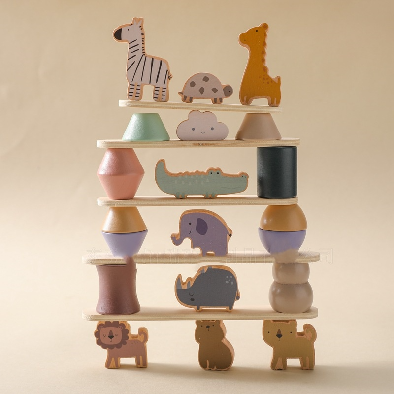 Montessori Holz Tier Stapelturm Balancespielzeug