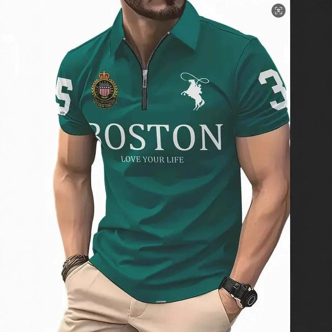 Herren 3D Digitaldruck Reißverschluss-Poloshirt