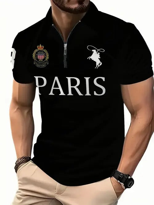Herren 3D Digitaldruck Reißverschluss-Poloshirt