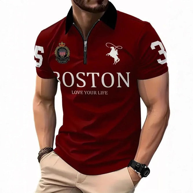 Herren 3D Digitaldruck Reißverschluss-Poloshirt