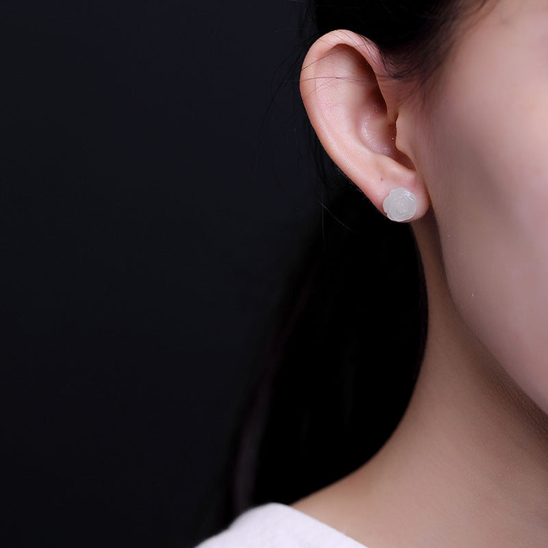 Boucles d'oreilles élégantes en argent S925 avec jade rose