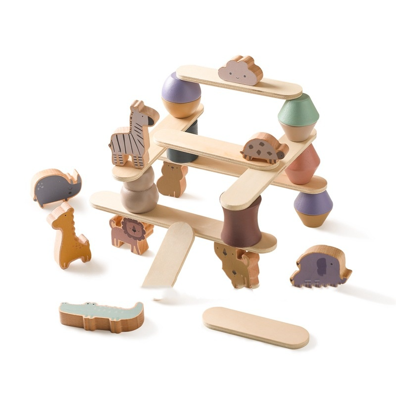 Montessori Holz Tier Stapelturm Balancespielzeug