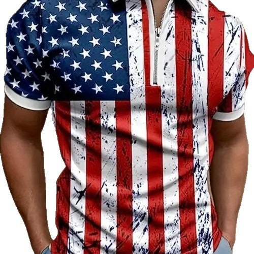 Herren 3D Digitaldruck Reißverschluss-Poloshirt