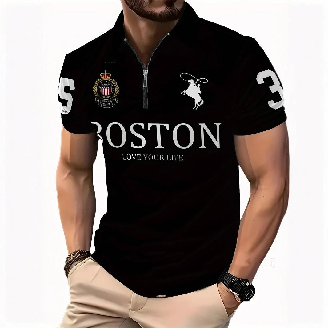Herren 3D Digitaldruck Reißverschluss-Poloshirt
