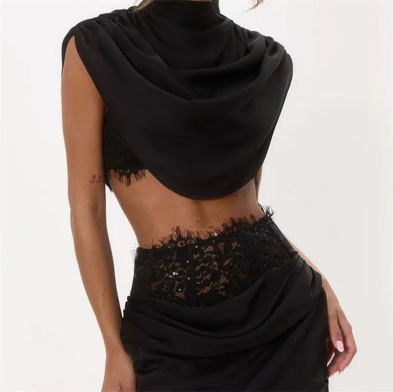 Khaki Satin Lace Prom Dress 2 Pcs Hot Girl Top Bra+Short Mini Party Gown Casual Formal Wedding Guest Birthday Evening Robe
