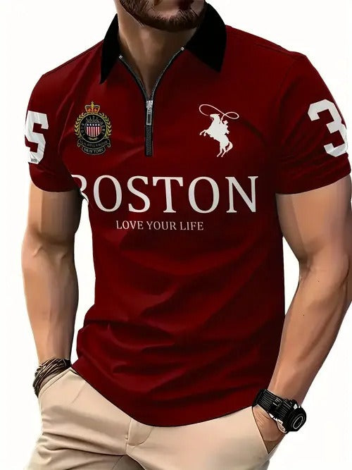 Herren 3D Digitaldruck Reißverschluss-Poloshirt