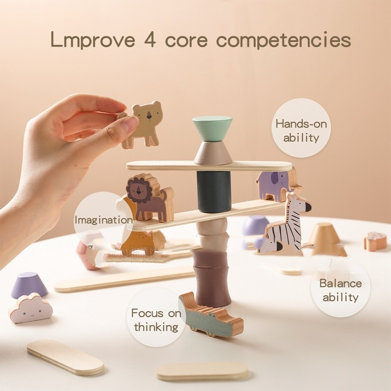 Montessori Holz Tier Stapelturm Balancespielzeug