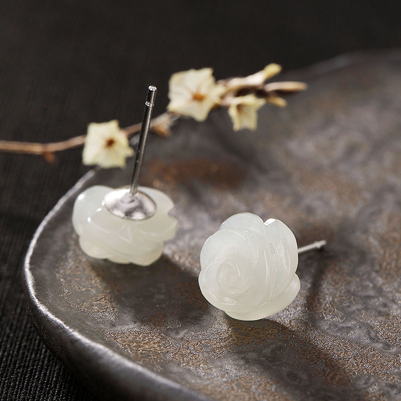 Boucles d'oreilles élégantes en argent S925 avec jade rose
