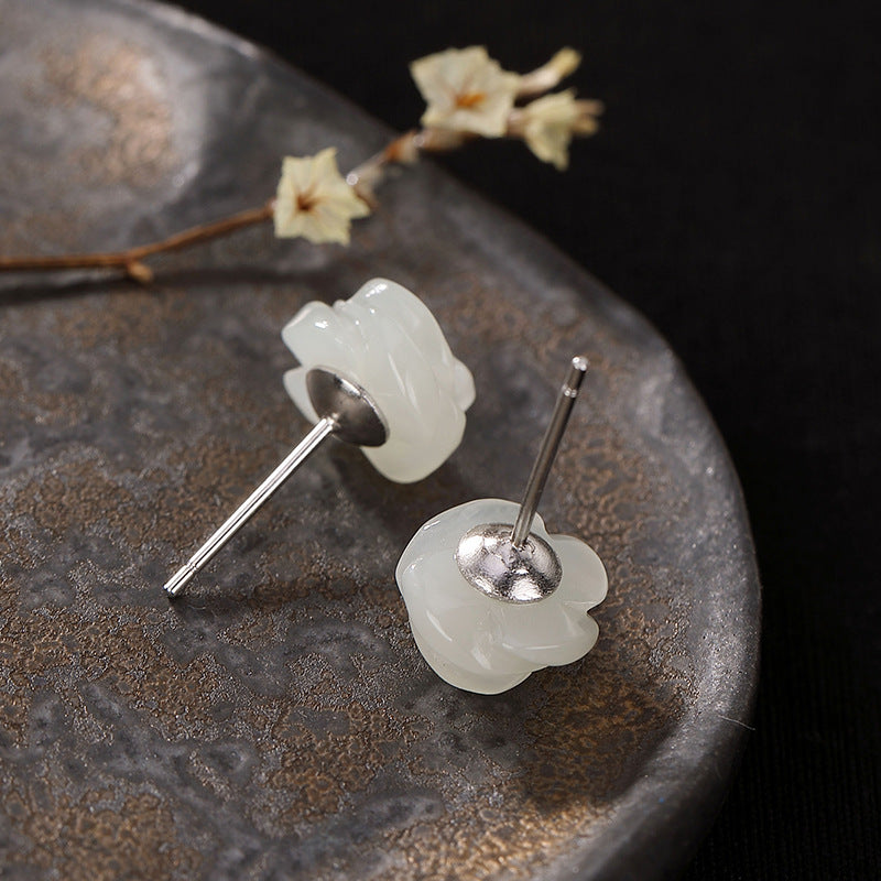 Boucles d'oreilles élégantes en argent S925 avec jade rose