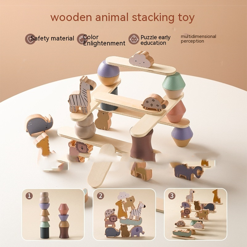 Montessori Holz Tier Stapelturm Balancespielzeug