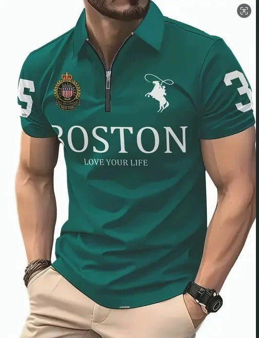 Herren 3D Digitaldruck Reißverschluss-Poloshirt