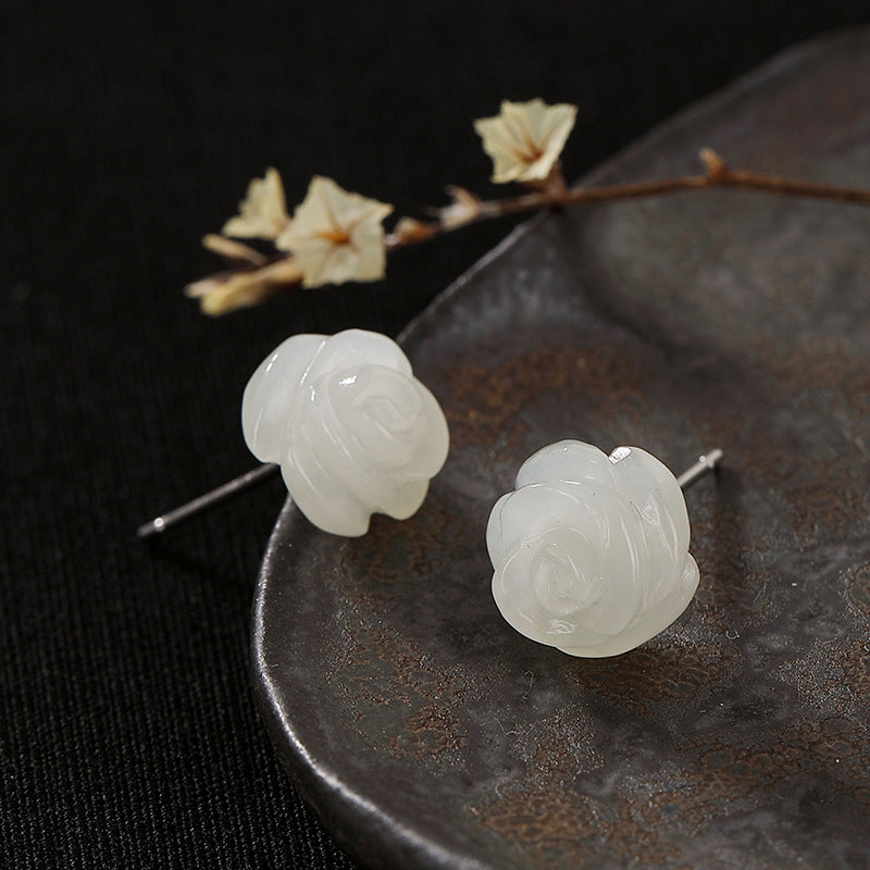 Boucles d'oreilles élégantes en argent S925 avec jade rose